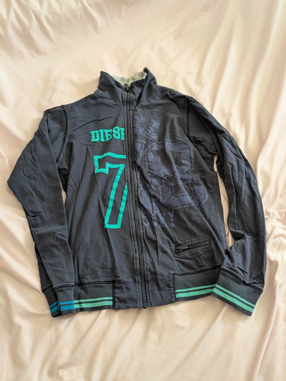 Diesel Blue Gray Reversible Zip Up Jacket Size M